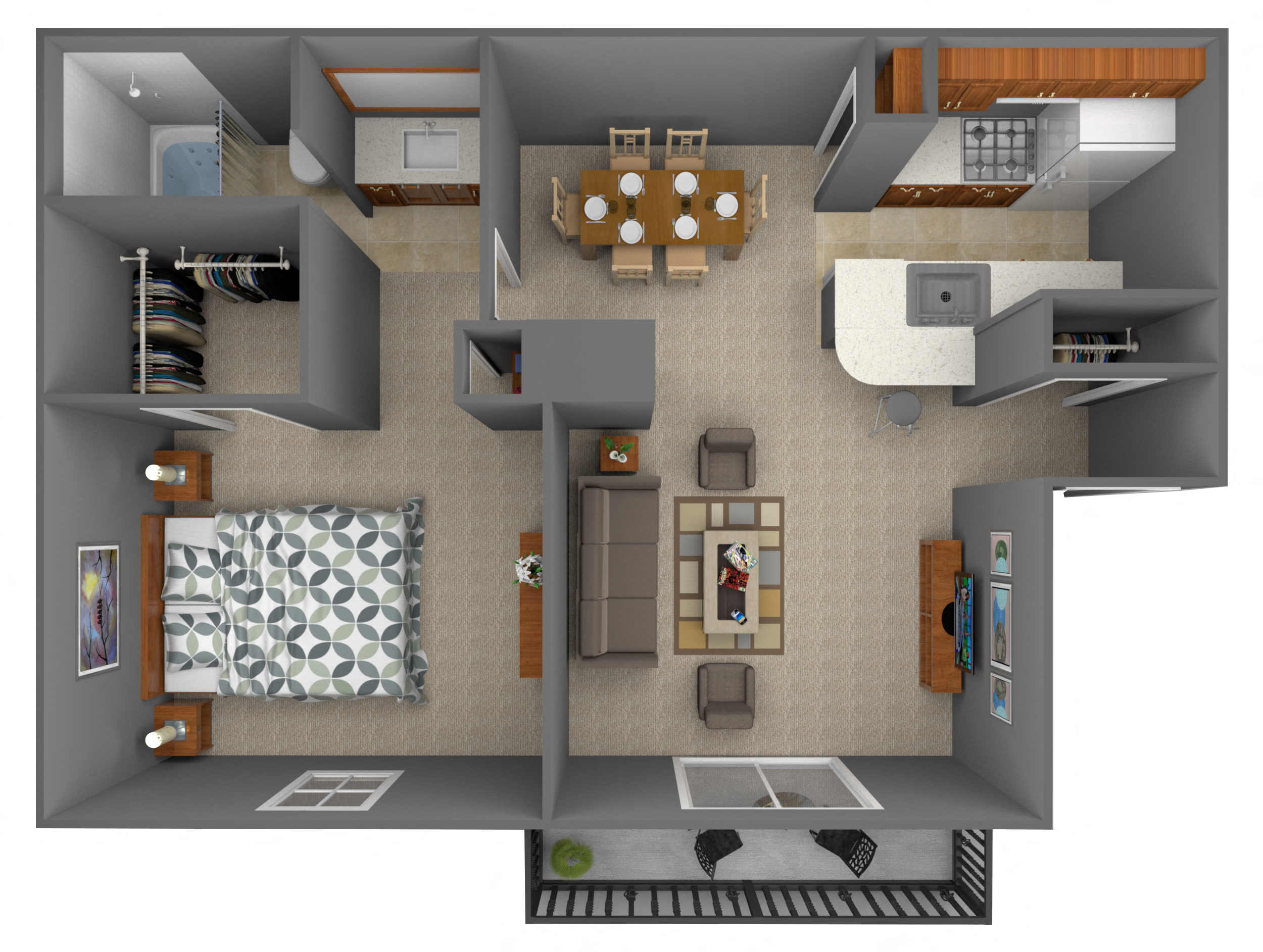 Floor plan for 1 bed, 1 bath, 660 sqft